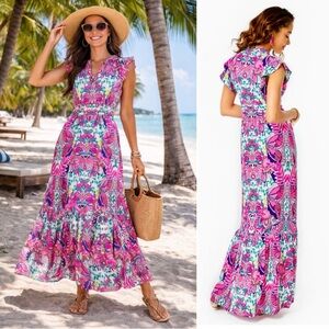 Lilly Pulitzer Adriann Flutter Sleeve Maxi Dress Medium NWT